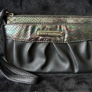 Juicy Couture Black Wristlet Clutch with Iridescent Snake-Scale Trim